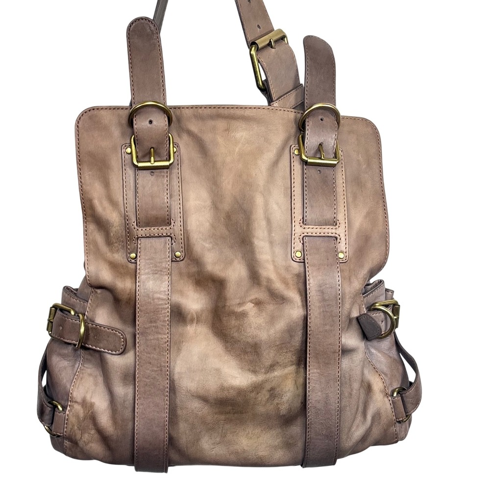 Kooba Leather Shoulder Bag Crossbody Distressed Brown Gray Buckle Boho Grunge - Picture 6 of 13